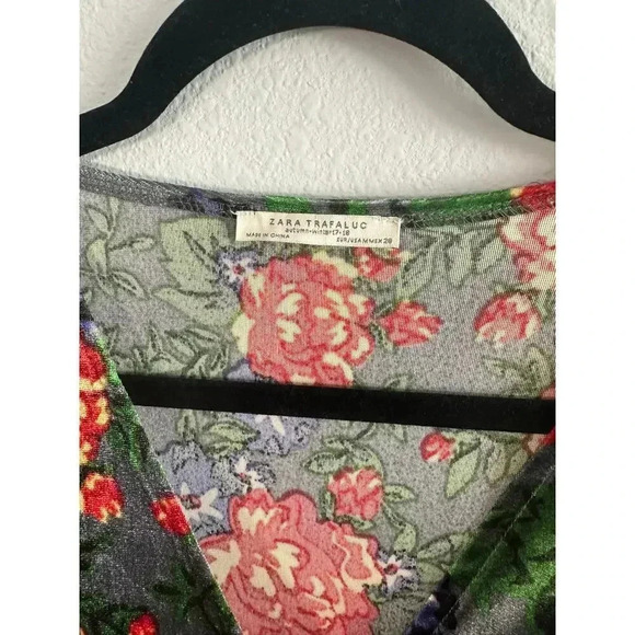 Zara Trafaluc Floral Velvet V Neck Midi Dress M - Picture 6 of 10